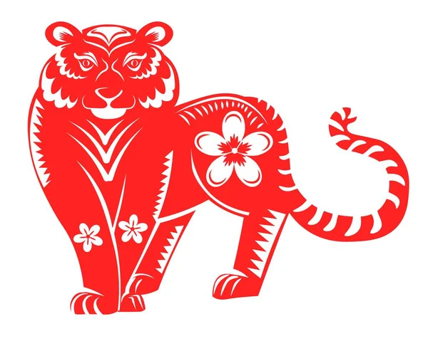중국의 황도대와 천 궁도, 큰 붉은 호랑이 — 스톡 벡터