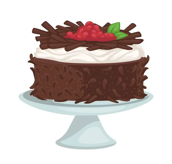 Kue coklat dengan raspberry dan krim vektor - Stok Vektor