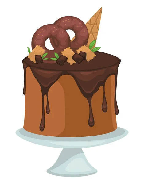 Pastel de chocolate con rosquillas y cono de helado — Vector de stock