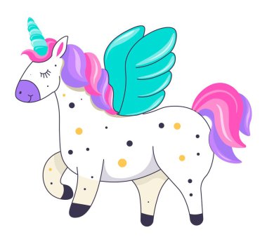 Boynuzlu tek boynuzlu at ya da kanatlı pegasus.