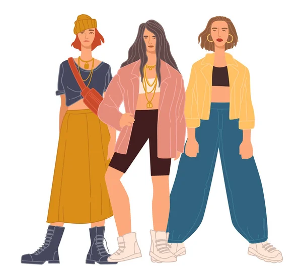 Stylish and fashionable girls in clothes vector — Stock Vector