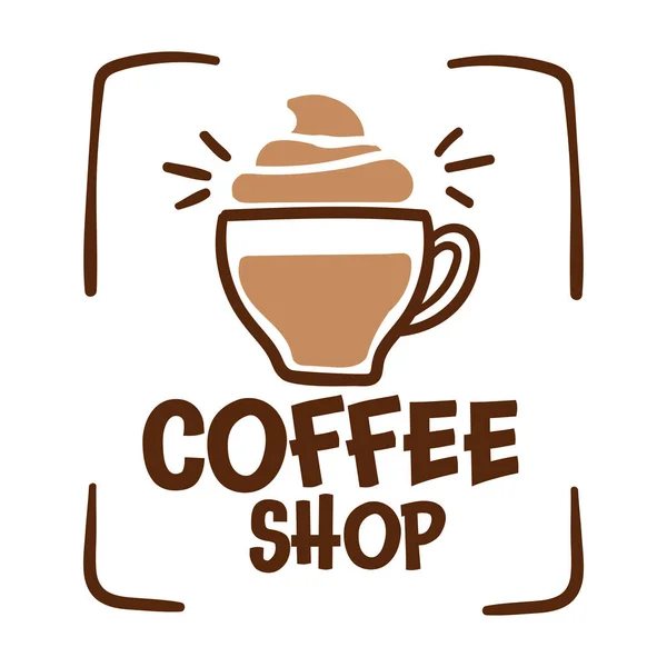 Εμβλημα καφετέριας με κύπελλο και latte, διάνυσμα — Διανυσματικό Αρχείο