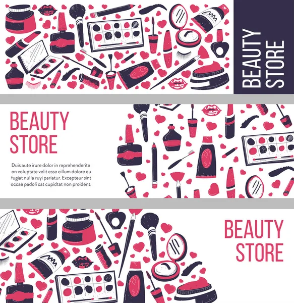 Loja de beleza vendendo maquiagem e cosméticos vetor —  Vetores de Stock