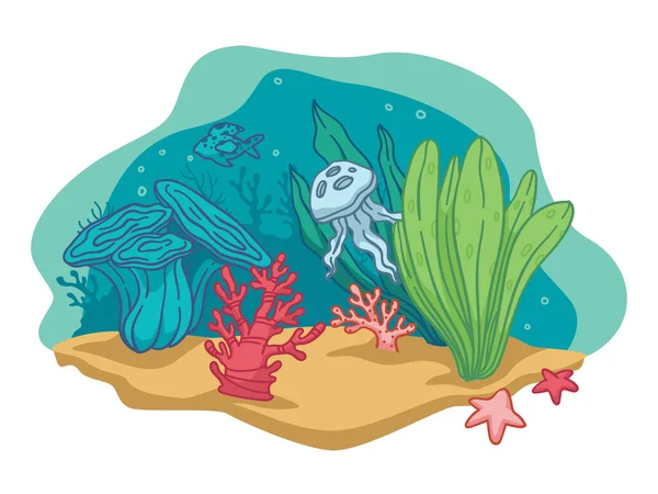 Vie sous-marine avec animaux aquatiques et flore — Image vectorielle