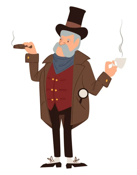 Gentleman smoking cigar and drinking coffee vector — Stock Vector