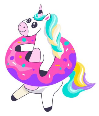 Donut çemberindeki tek boynuzlu at, şişme balon taşıyıcısı.