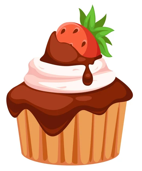 Cupcake oder kleine Torte mit Erdbeere und Schokolade — Stockvektor