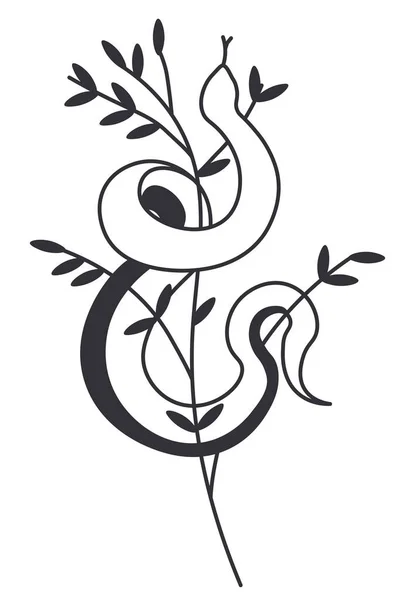 Змея машет ветвями дерева с листьями — стоковый вектор