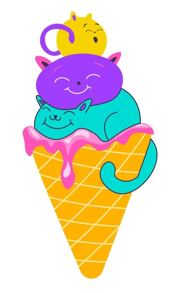 Helado con figuras decorativas de gatos encima — Archivo Imágenes Vectoriales