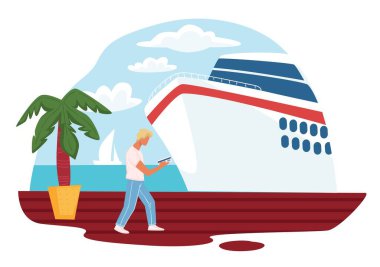 Biletli bir adam yolcu gemisine gidiyor.