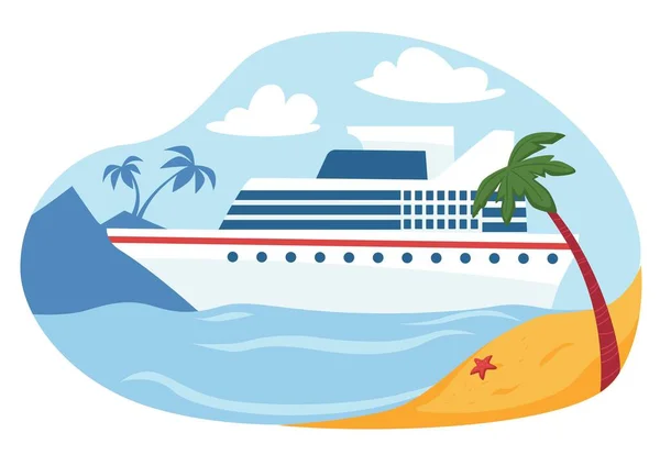 Crucero por la costa con palmeras y playa de arena — Vector de stock