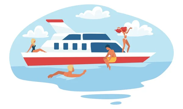 Les gens qui passent des vacances d'été sur le yacht natation — Image vectorielle