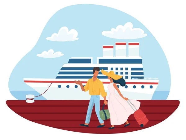 Hombre y mujer preparándose para el embarque en crucero — Archivo Imágenes Vectoriales