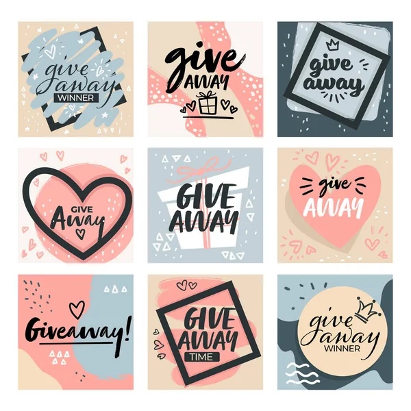 Giveaway labels and banners for social media promo — Stock Vector