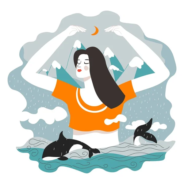 Mother nature, female character as guardian of sea — Stock Vector