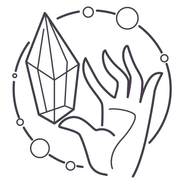 Pierre magique ou cristal dans les mains, ésotérique occulte — Image vectorielle