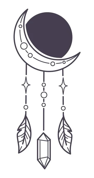 Talismã mágico ou amuleto, lua apanhadora de sonhos — Vetor de Stock