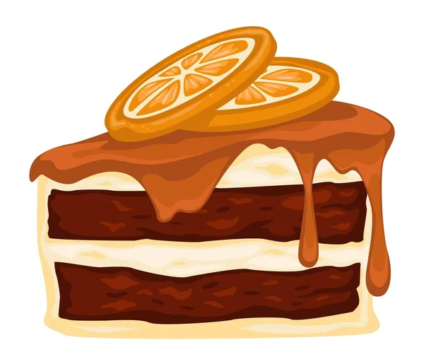 오렌지와 캐러멜 토핑이 있는 초콜릿 케이크 — 스톡 벡터