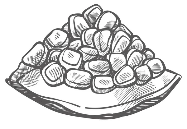 Granaatappelschijfje met zaden, zoete fruitvector — Stockvector