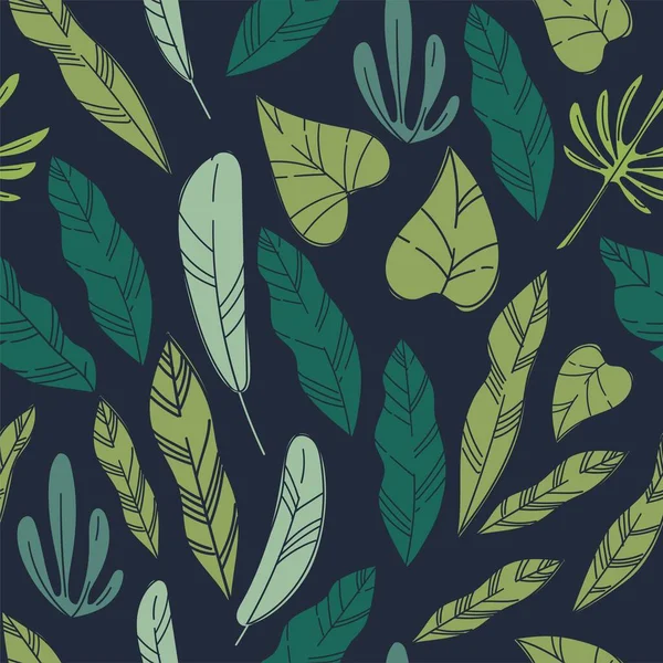 이국적 인 잎과 잎, 식물의 솔기없는 무늬 — 스톡 벡터