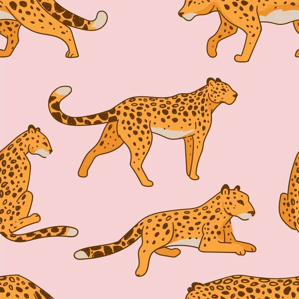 Leopardo animal felino tendido y patrón de caminar — Vector de stock