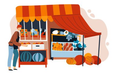 Yiyecek marketi meyve ve sebze satıyor.