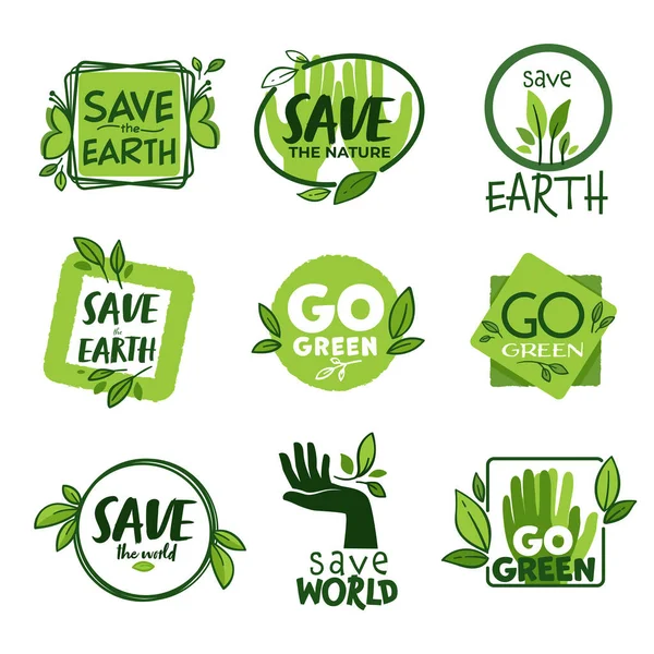 走绿色，拯救地球，环保标签 — 图库矢量图片