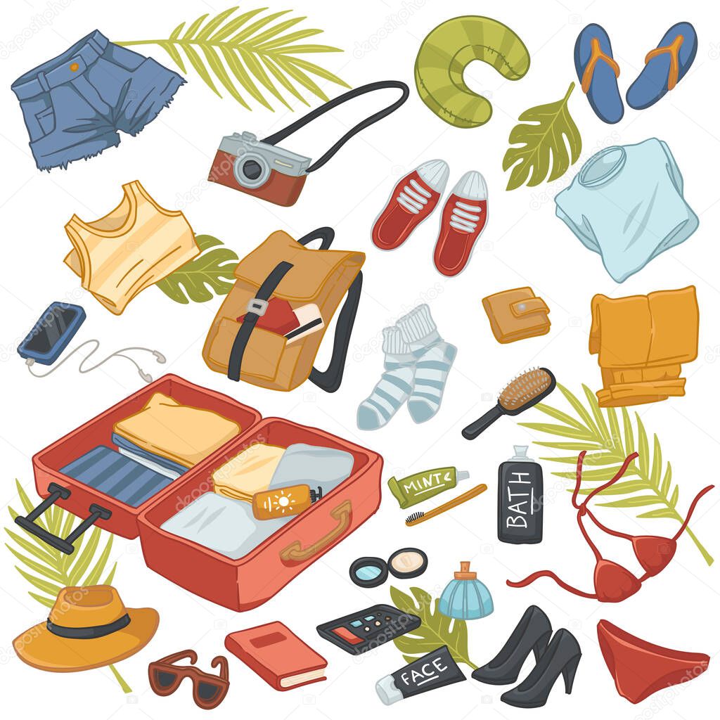 Summer traveling and voyage belongings kit and bag