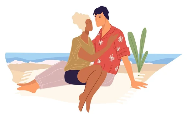 Пара влюбленных, проводящих романтические выходные на море — стоковый вектор