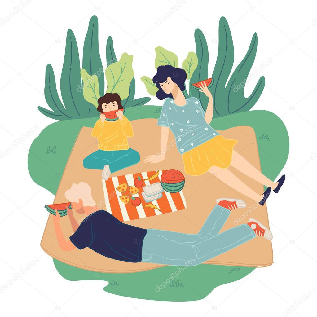 Family on picnic on weekends, summer activities