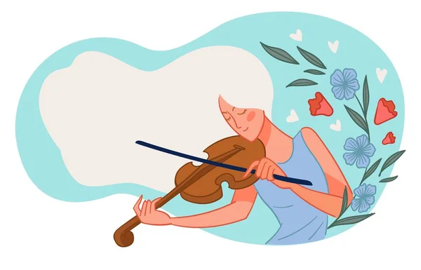 Violoniste Fille Avec Instrument Musique Cordes Femme Jouant Sur Scène — Image vectorielle