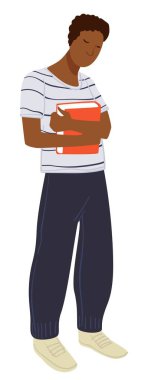 Erkek karakter elinde kitap tutuyor, öğrenci çocuk.