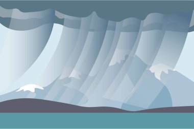 Sonbahar dağları göl ve yağmurla kaplı.