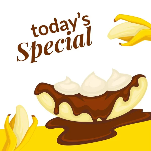 Hari ini spesial, makanan penutup dengan pisang dan coklat - Stok Vektor