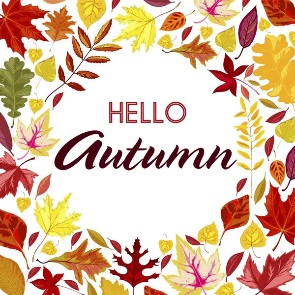 Witam jesień, baner z suchymi kolorowymi liśćmi — Wektor stockowy