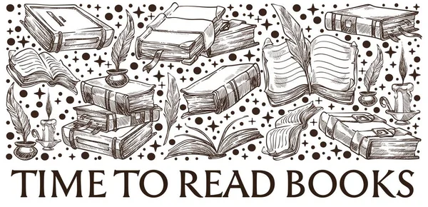 Timp pentru a citi cărți, bibliotecă sau librărie — Vector de stoc