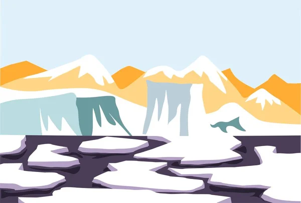 Λιώσιμο χιονιού σε νερό, πάγο και παγετώνα διάνυσμα απόψυξης — Διανυσματικό Αρχείο