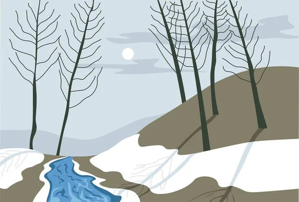 Inverno ou início da primavera paisagem do rio à noite — Vetor de Stock
