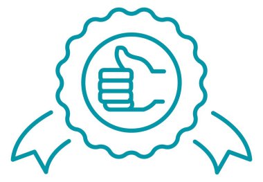 Doğal organik ürünün onaylanması veya onaylanması, tavsiye edilmesi veya en iyi değerlendirilmesi. İzole edilmiş bir ikon ya da şeritli bir işaret ve baş parmak yukarı. Çizgi sanatı, düz biçimli basit vektör