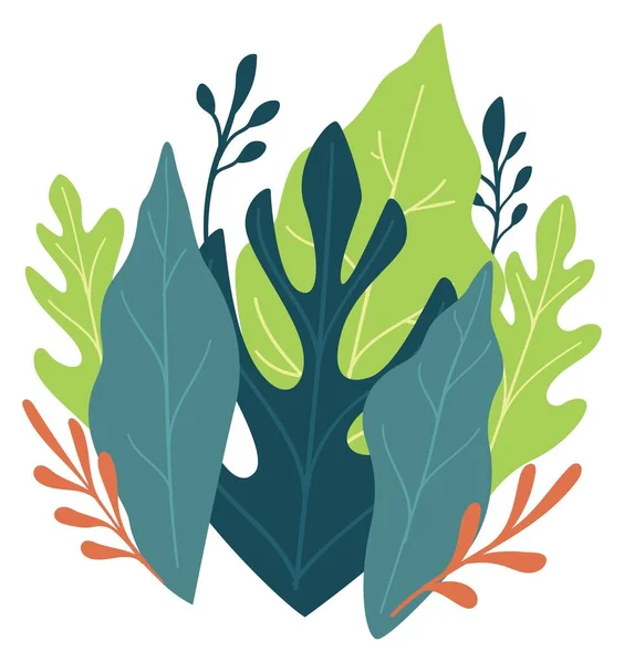 Bujná Zeleň Listoví Listů Izolovaná Flóra Exotické Tropické Rostliny Botanika — Stockový vektor