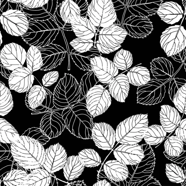 Leaves Foliage Summer Spring Seamless Pattern Monochrome Leafage Botany Decorative — Stock Vector