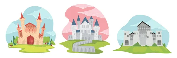 Фантастичний замок з екстер'єром середньовічної архітектури — стоковий вектор