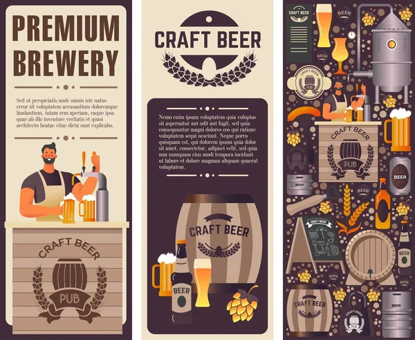 Baner do produkcji browarów i piwa rzemieślniczego Premium — Wektor stockowy