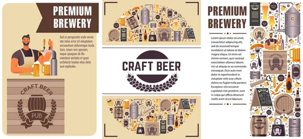Produção e venda de cerveja artesanal, cervejaria premium —  Vetores de Stock