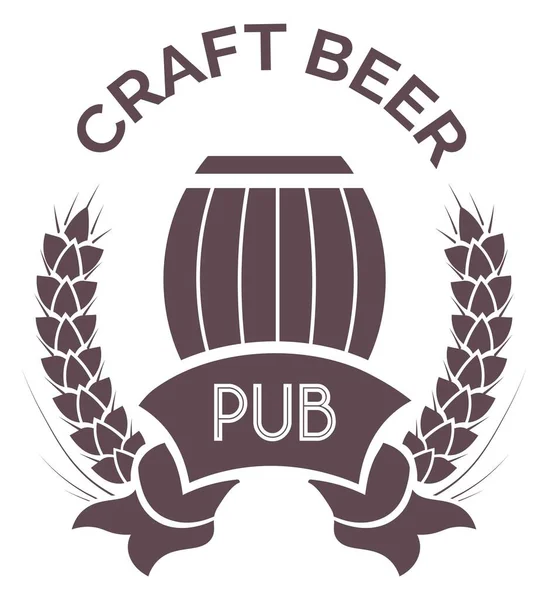Etiqueta de silhueta de cerveja artesanal com barril e trigo —  Vetores de Stock