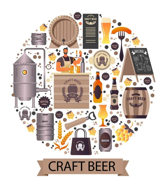 Craft beer made in premium brewery circle banner — Stockový vektor