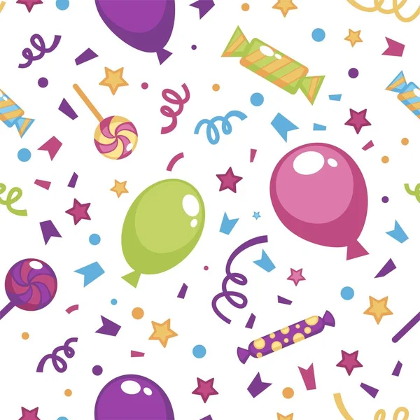 Festligt tryck med ballonger och konfetti mönster — Stock vektor