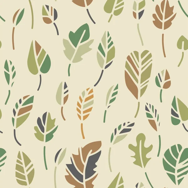 植物学指纹，树叶郁郁葱葱的叶子无缝图案 — 图库矢量图片