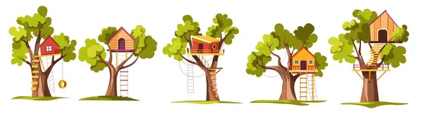 Árbol de casa para niños, casa en el árbol del vector de madera — Vector de stock