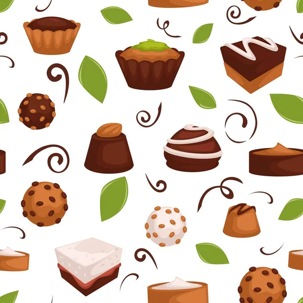 Słodycze i słodycze, wzór czekoladowy bez szwu — Wektor stockowy